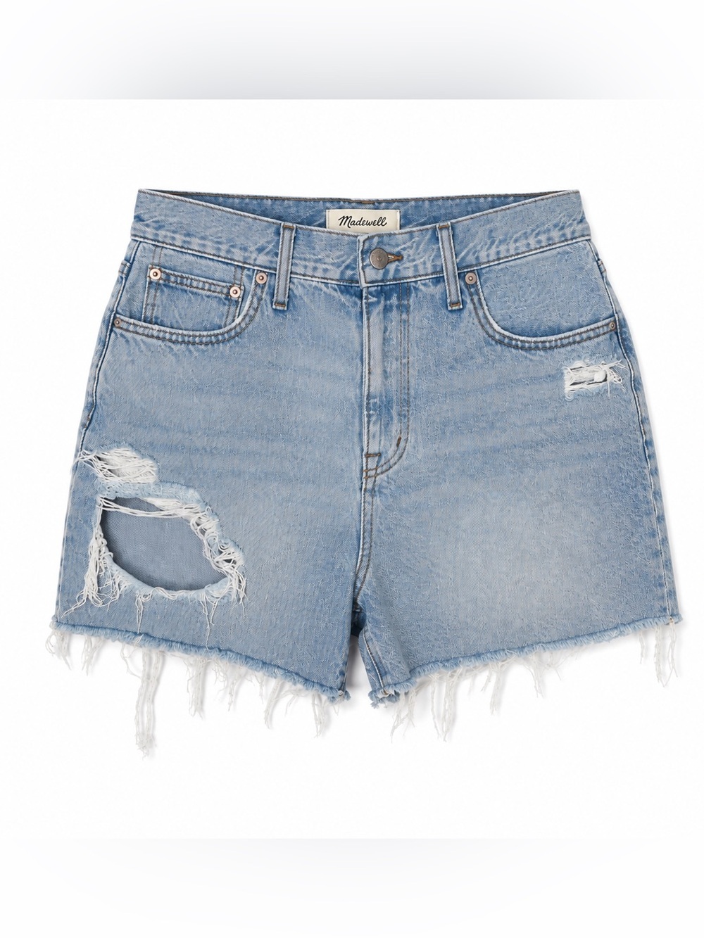 Madewell The Momjean Shorts Size 29 Light Wash Distressed Raw Hem Denim